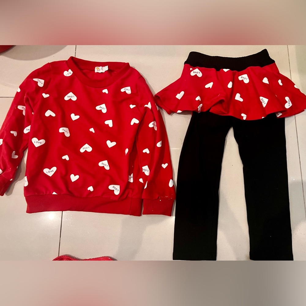 Toddler girl hearts red and black sweater pants set